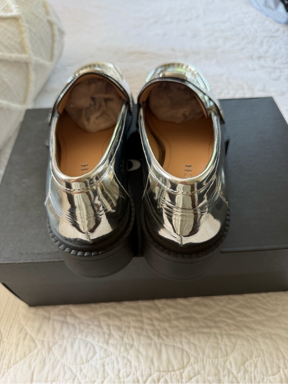 Coach Women's Metallic Silver Platform Penny Loafers - Picture 4 of 7